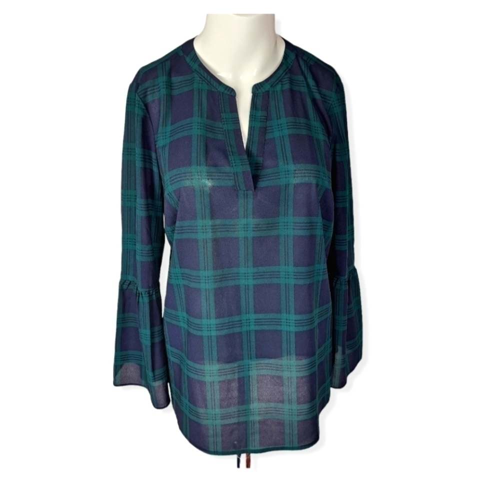 J.crew Plaid Bell Sleeve Blouse